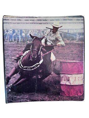 Vintage Aladdin Rodeo 3 Ring Binder Barrel Racing Horse Western Americana 11x10.